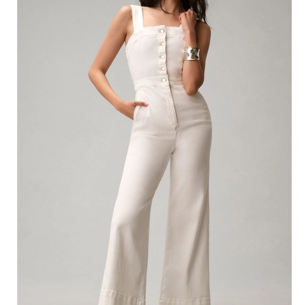 Maeve Ivory Wide-Leg Button-Front Jumpsuit